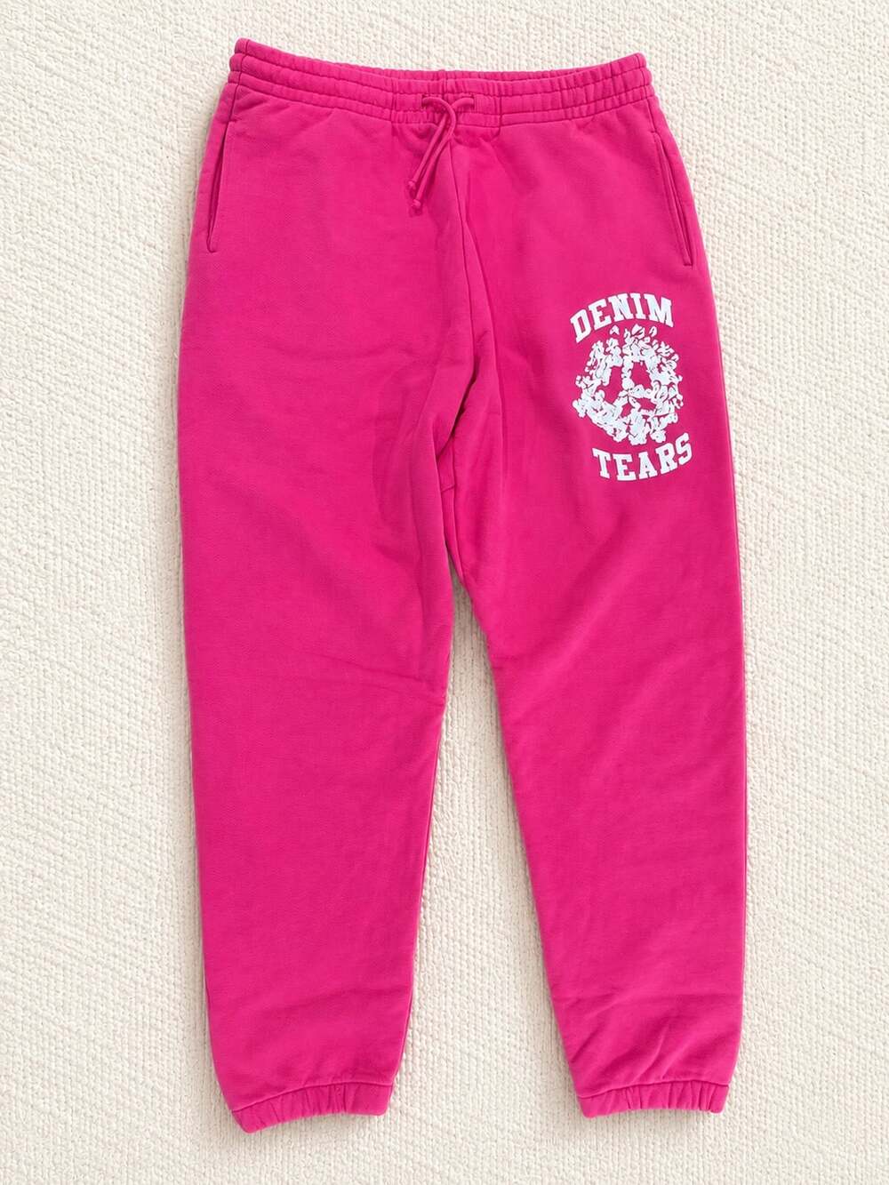 Denim Tears University Sweatpants Pink White Wreath Logo Joggers Size L - Picture 2 of 11